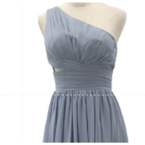 BRIDESMAID SZ 4 S Blue One-Shoulder Pleated Cutout Formal Maxi Dress NEW B82 - Picture 3 of 10